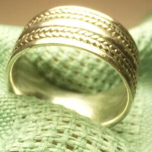 1990s Sterling Silver Wheat Pattern Band Ring - 7mm Wide - Size 4 - 4g - 925
